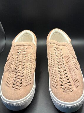 Marc Fisher Tan Suede Slip On Sneakers Woven Platform Womens 7 Boho Casual